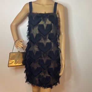 Glitzy glam navy gold fringe star flapper dress!